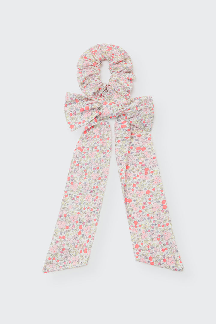 BOWK272S5-ORGANIC FLORAL SCRUNCHIE-neon coral