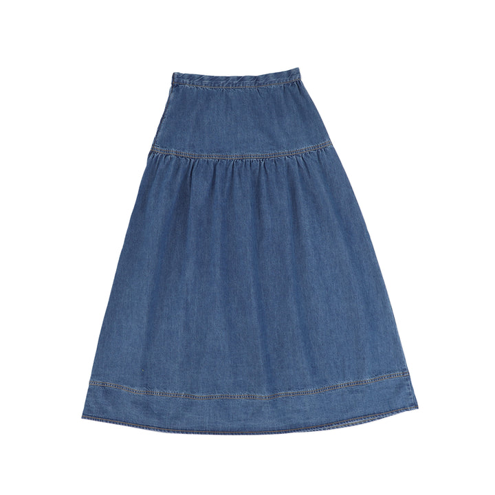 C-17417-Waisted Denim Maxi Skirt -Denim