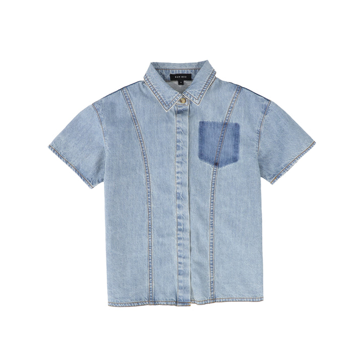 C-19838-Denim Waisted SS Shirt -LT Blue Denim