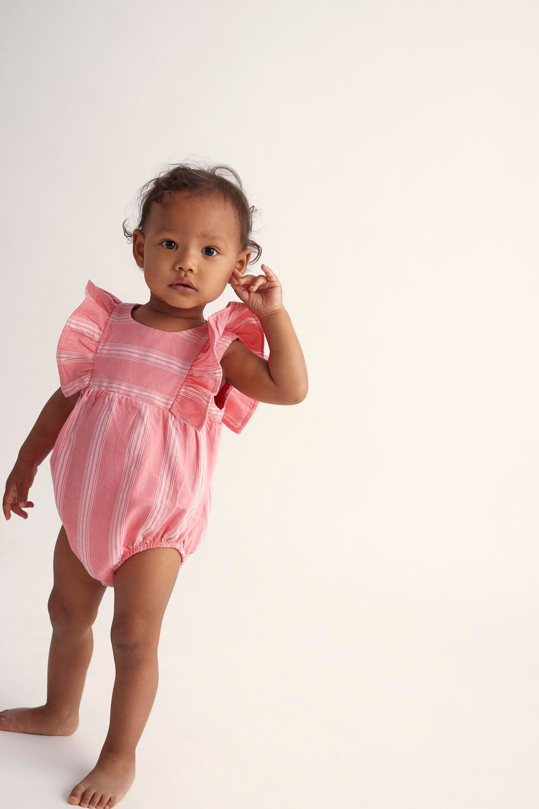 CAMILA273S5-ORGANIC STRIPED BABY ROMPER-confetti pink