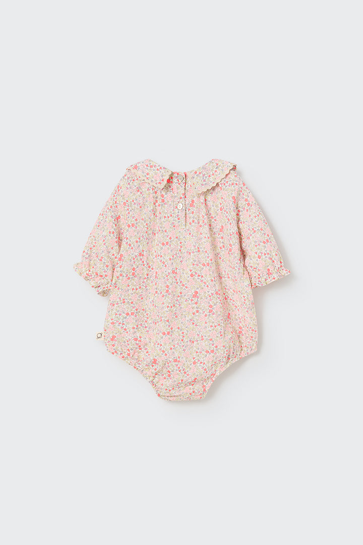 ELSA272S5-ORGANIC FLORAL BABY ROMPER-neon coral