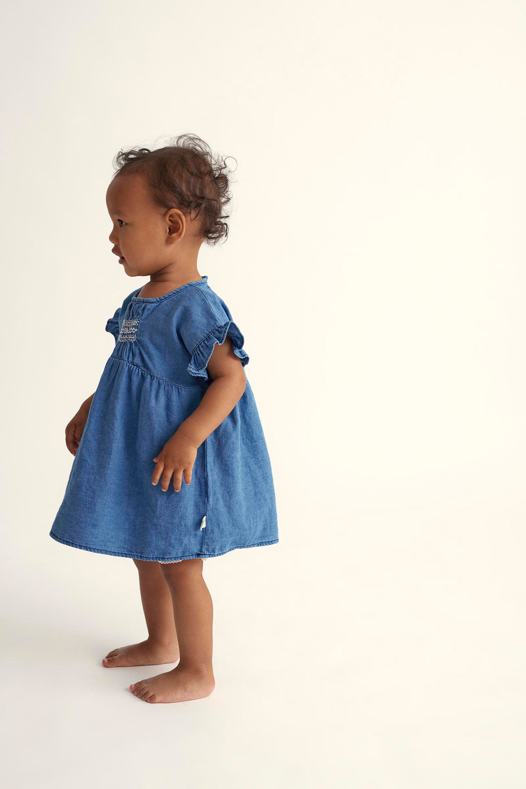 SARAH207S5-TWILL DENIM BABY DRESS-blue