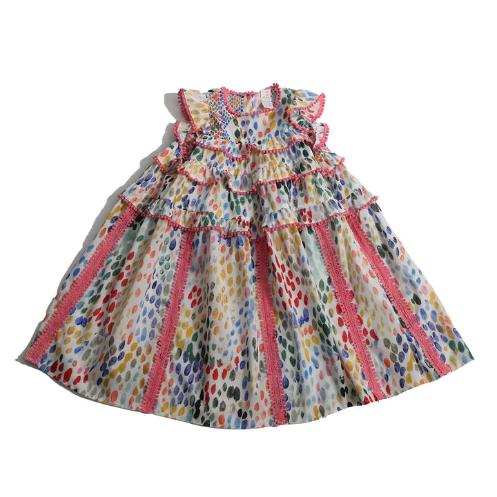 G-DR287-PEARL DROPPED WAIST FROCK-Rainbow