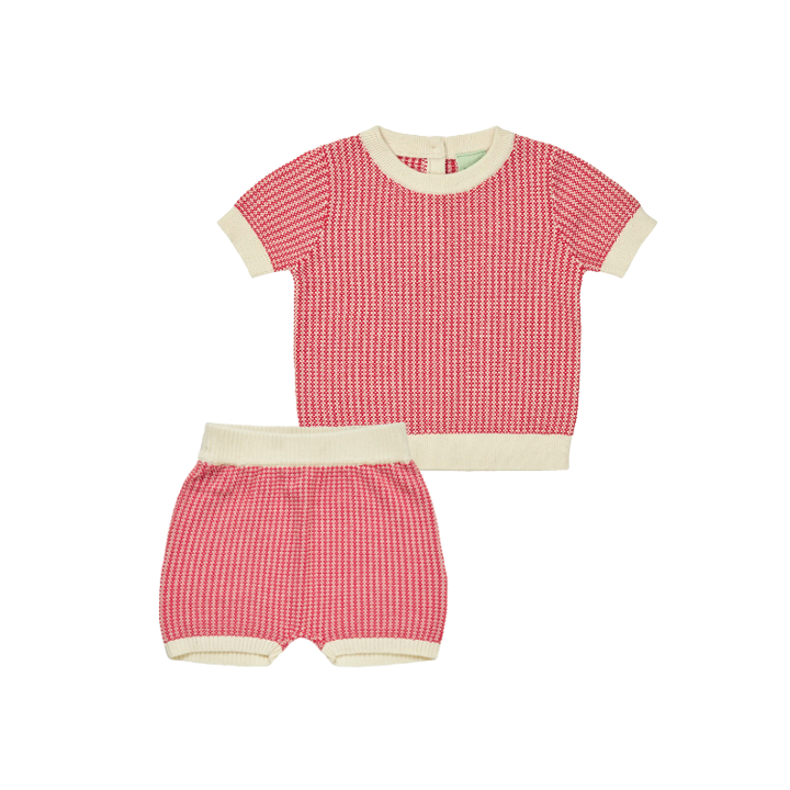 5625/5725-BABY TWO COLOR TEE/SHORTS SET-Ecru/Ruby Red