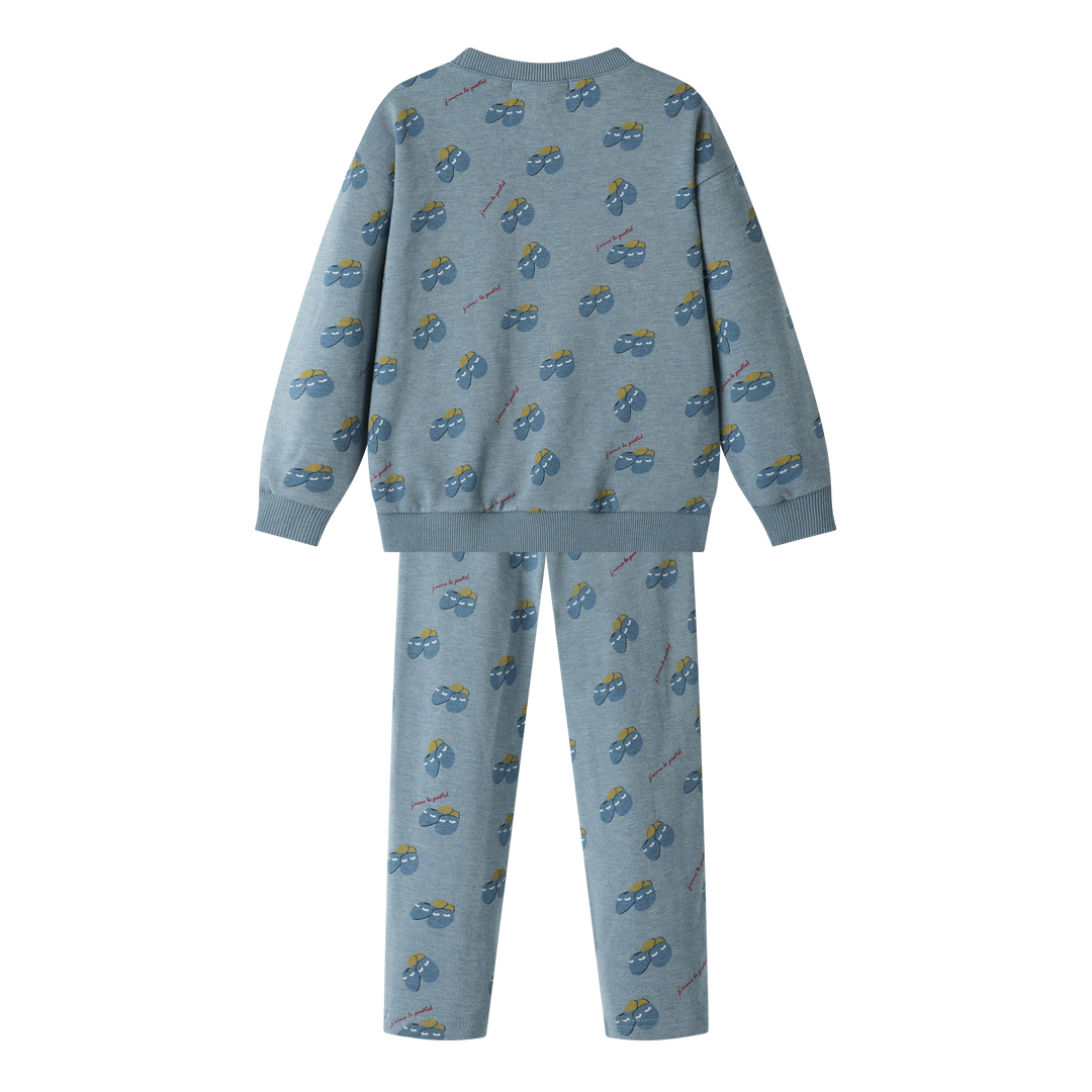 SLIPPER PRINT PAJAMA-DUSTY BLUE