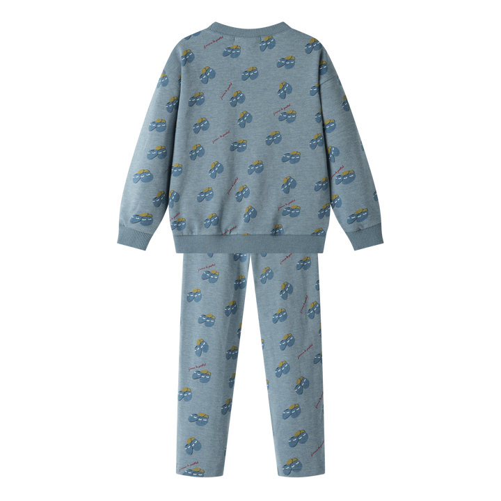 SLIPPER PRINT PAJAMA-DUSTY BLUE