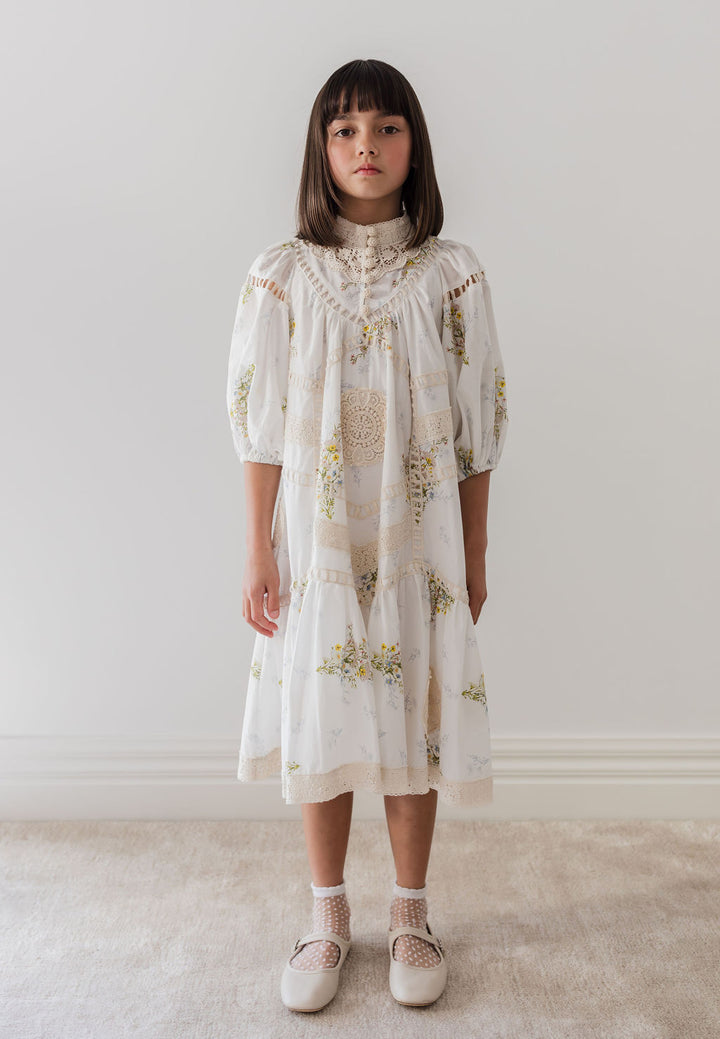 1195C-Doily Applique Voile Dress-Spring Meadow Print