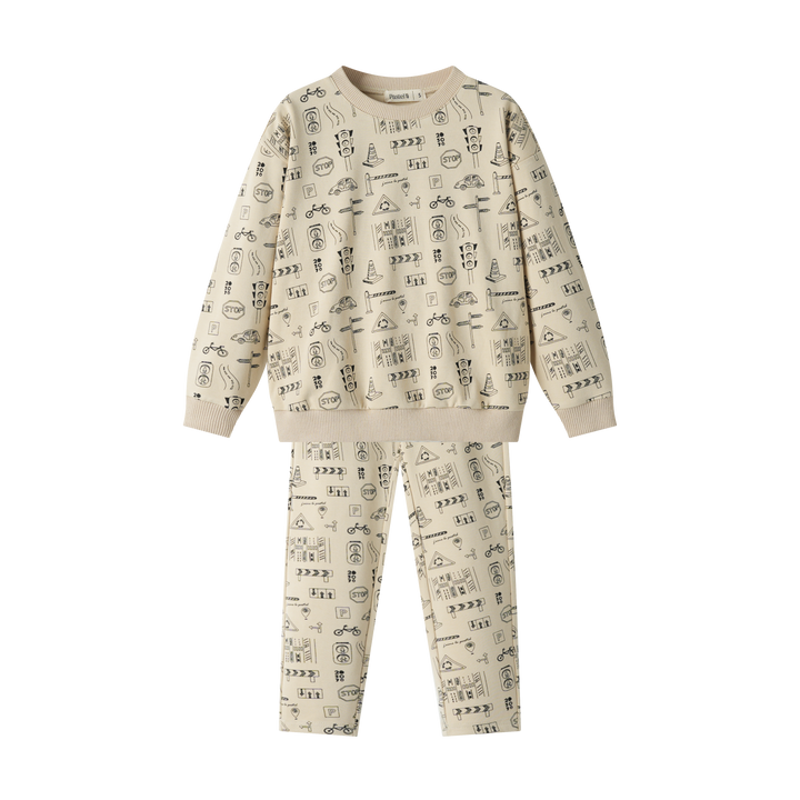 TRAFFIC PRINT PAJAMA-OATMEAL