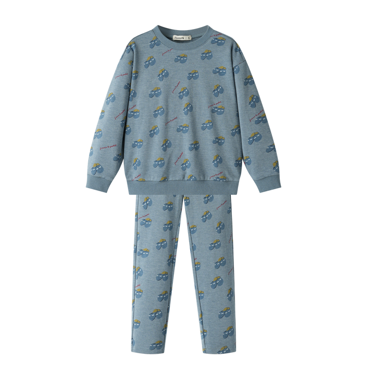 SLIPPER PRINT PAJAMA-DUSTY BLUE