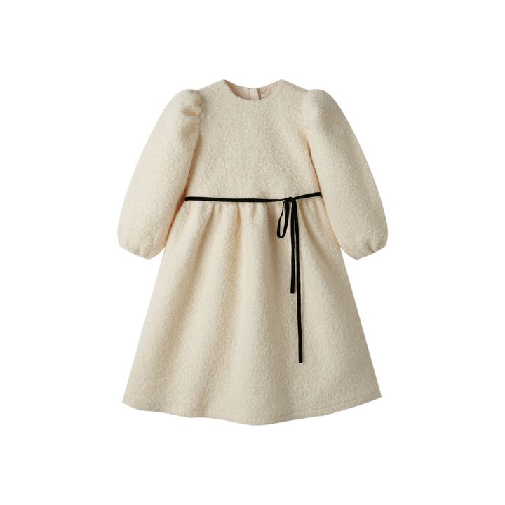 SHERPA DRESS WITH BOW-CREME