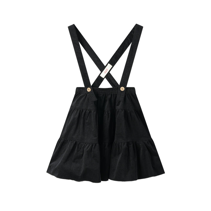 CORDUROY TIERED SUSPENDER SKIRT-BLACK