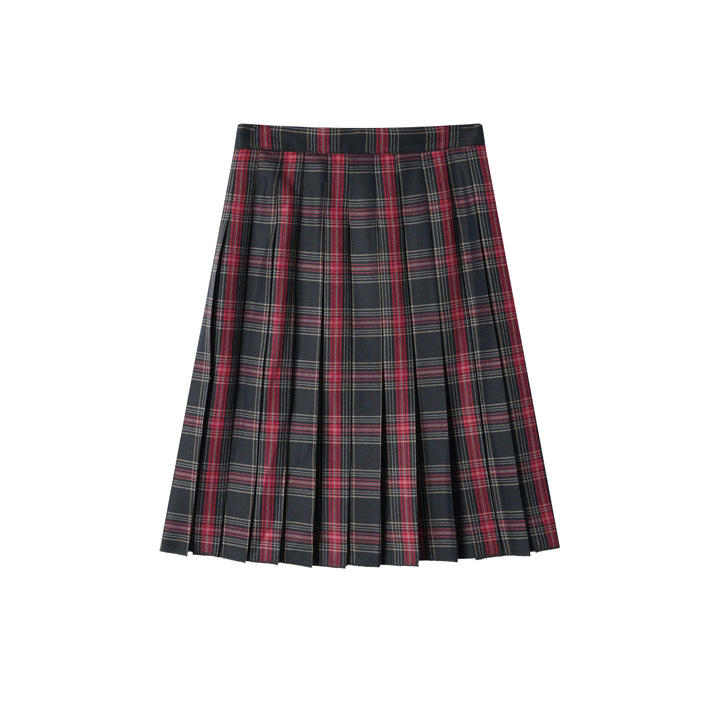 PLAID PLEATED SKIRT-BURGUNDY PLAID