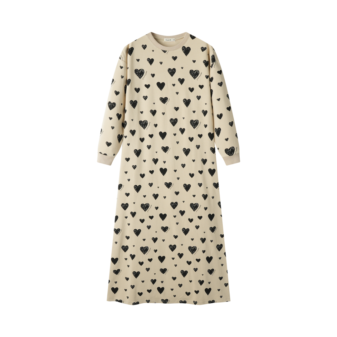 HEART PRINT NIGHTGOWN-OATMEAL