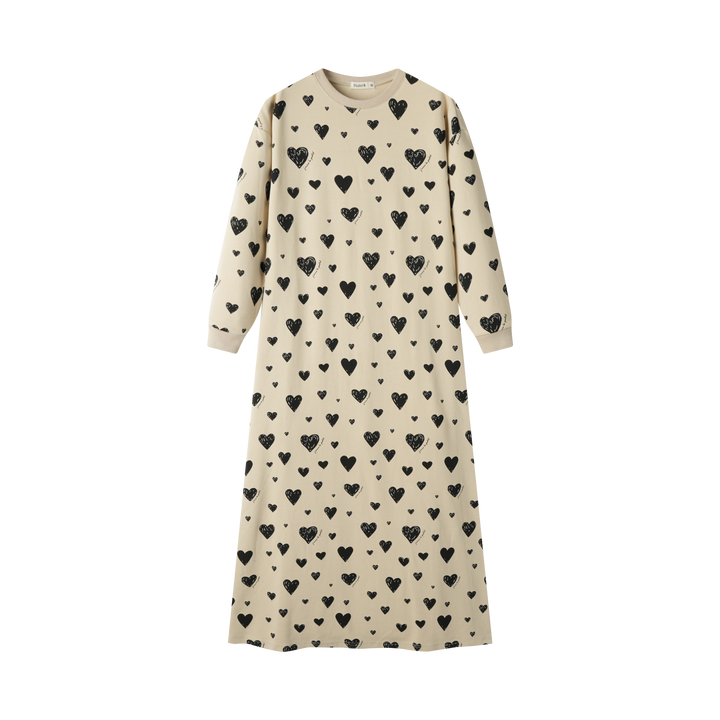 HEART PRINT NIGHTGOWN-OATMEAL