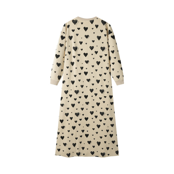 HEART PRINT NIGHTGOWN-OATMEAL