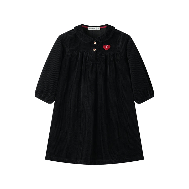 PETER PAN COLLARED CORDUROY DRESS-BLACK