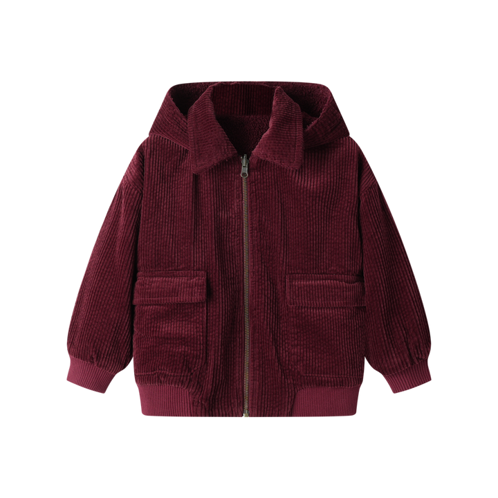 CORDUROY HOODED BOMBER-BURGUNDY