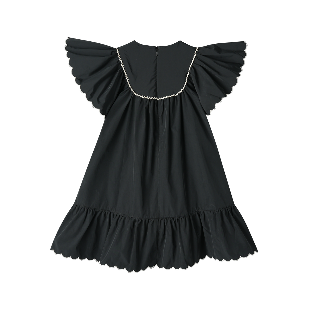 FLUTTER SLEEVE TAFFETA JUMPER-BLACK