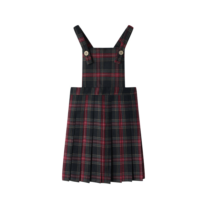 PLAID PLEATED PINAFORE-BURGUNDY PLAID