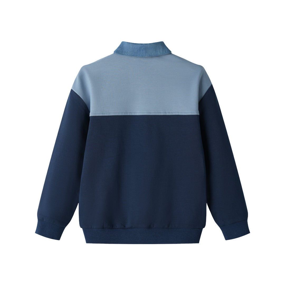 COLORBLOCK POLO WITH DENIM COLLAR-NAVY COLORBLOCK