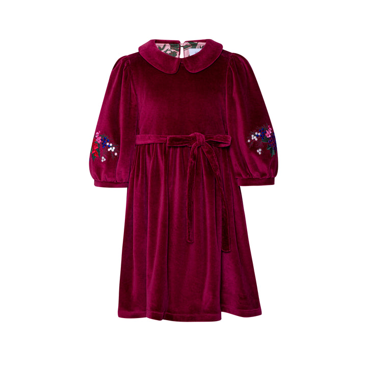 VELVET DRESS EMBROIDERED-Primula Pink