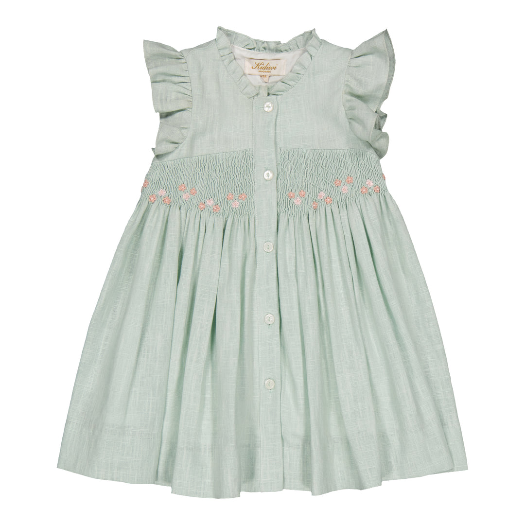 34031-LOLYNE SMOCKED DRESS-Mint Linen