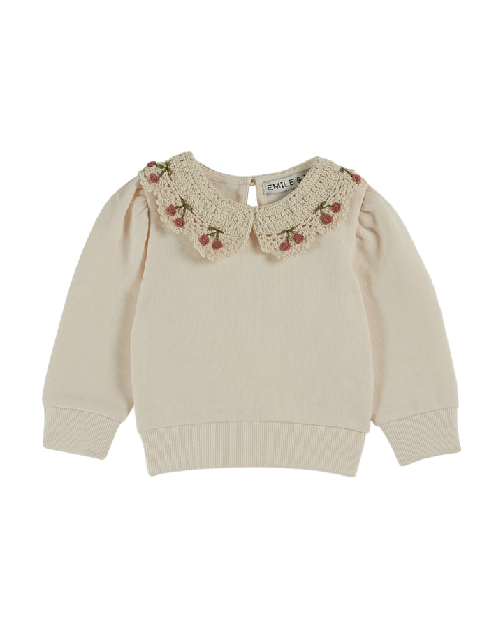 AA001-EMBROIDERED COLLAR SWEATSHIRT-CREME