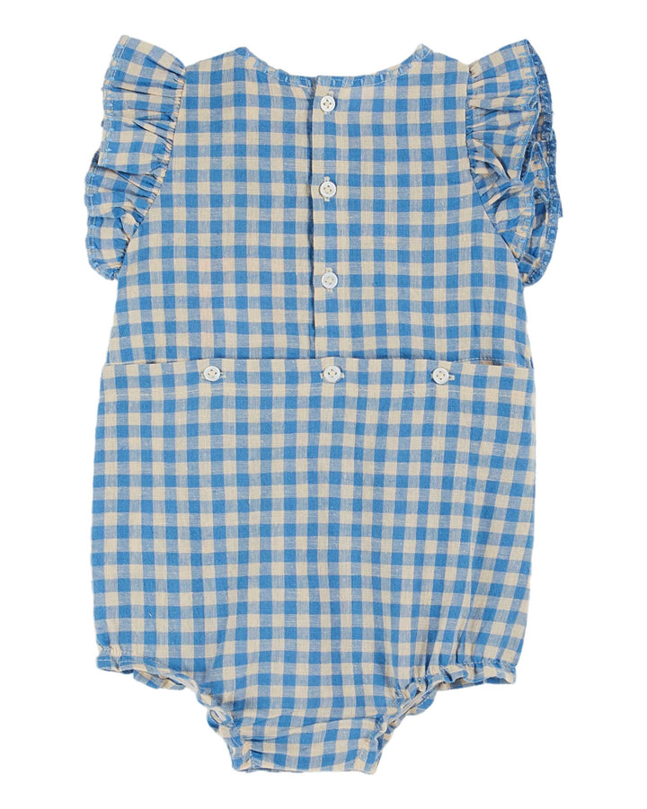 AB077B-GINGHAM EMBROIDERED ROMPER-VICHY LAGON