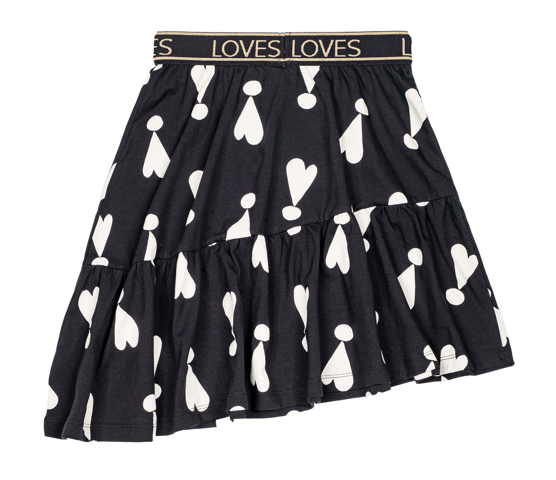 BL064-Black Exclamation Hearts Asymmetric Skirt