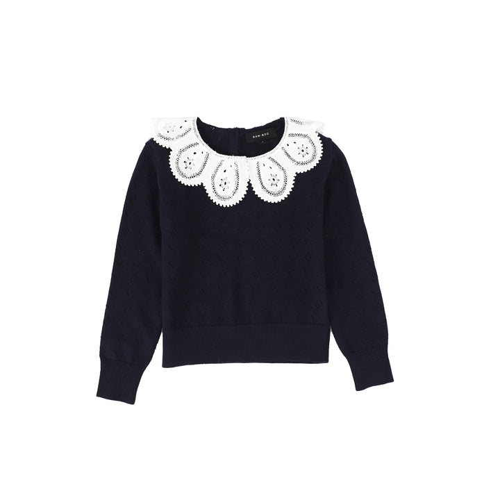 C14652-TEXTURED KNIT DETAIL COLLAR SWEATER-Navy