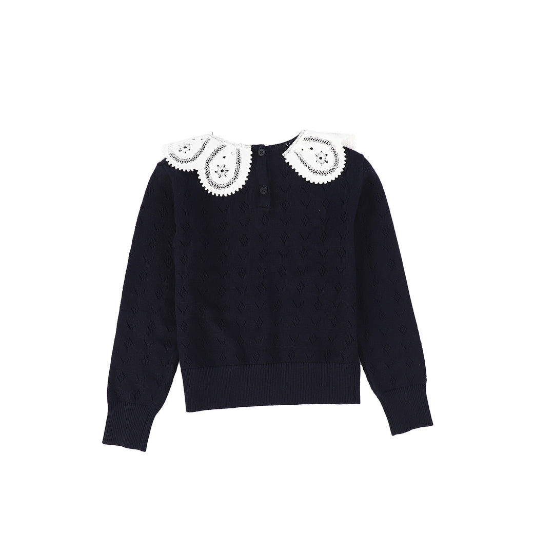 C14652-TEXTURED KNIT DETAIL COLLAR SWEATER-Navy