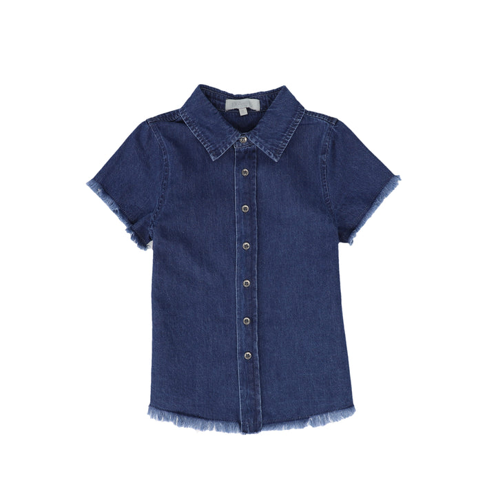 C-19555-Denim Fringed Shirt -Denim