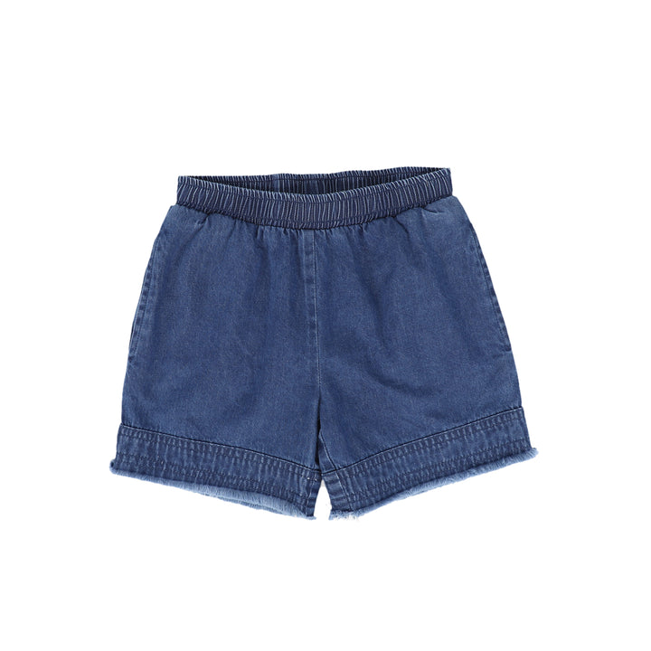 C-19558-Denim Fringe Shorts -Denim