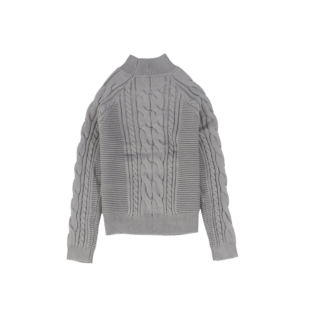 C14109-BRAIDED KNIT MOCK NECK SWEATER-Light Grey