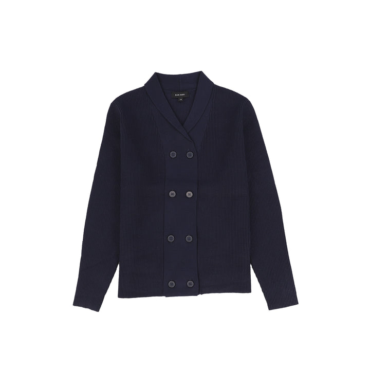 C16721-RIBBED DOUBLE BREASTED BLAZER-Navy