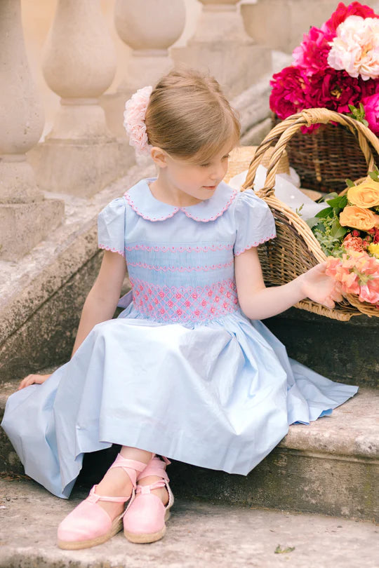 CASSIS BLUE SHORT SLEEVE SMOCKED DRESS