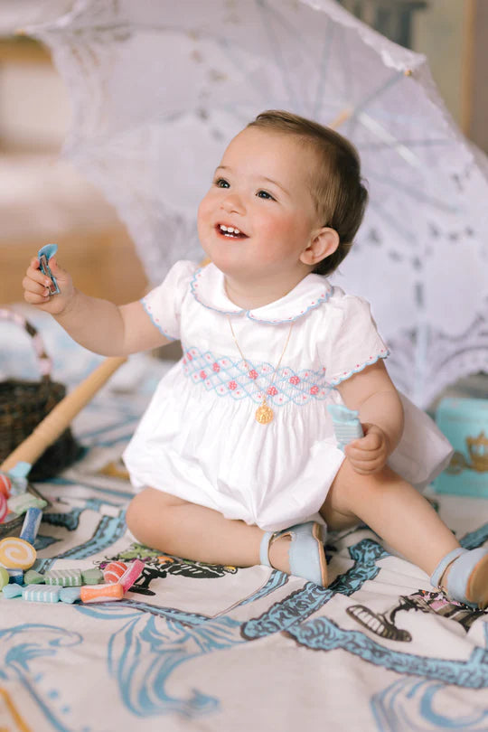 CASSIS WHITE SHORT SLEEVE SMOCKED BUBBLE