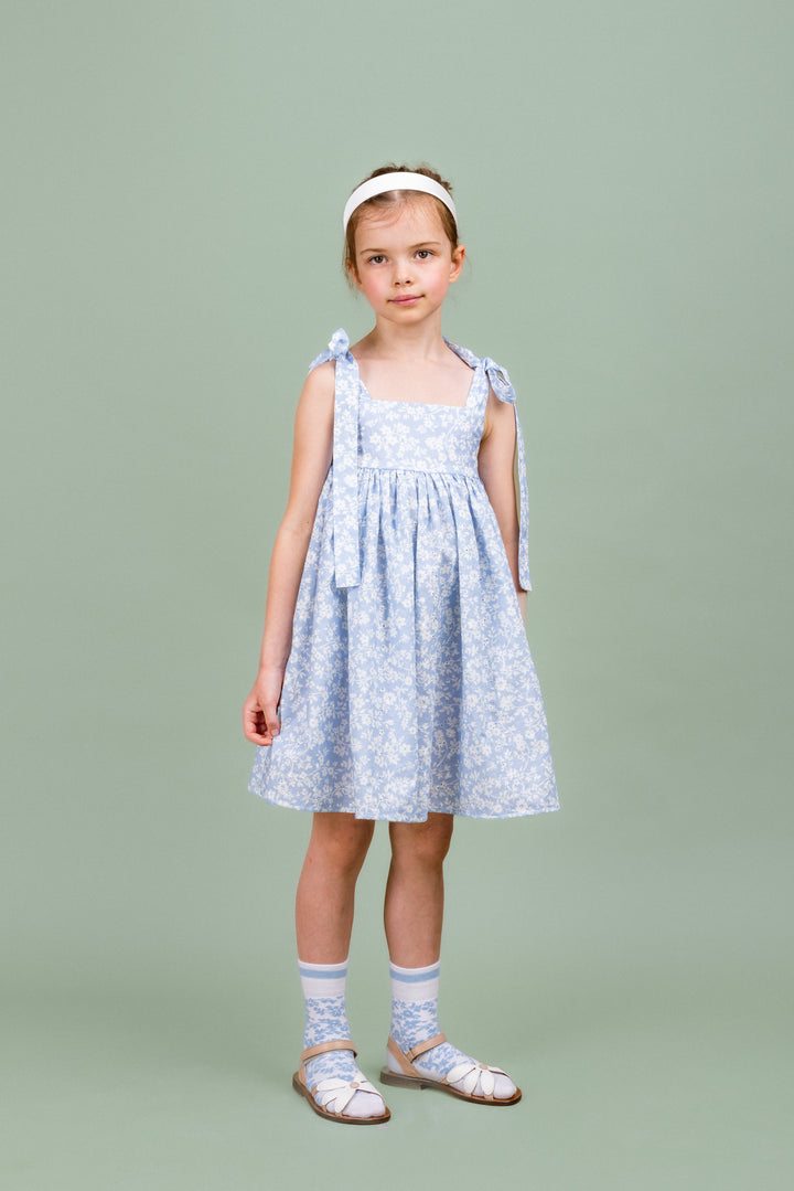 Cotton Dress with Ties mimi-Blue