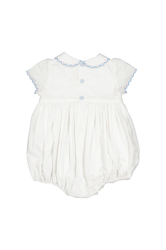 CASSIS WHITE SHORT SLEEVE SMOCKED BUBBLE