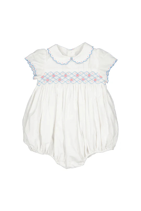 CASSIS WHITE SHORT SLEEVE SMOCKED BUBBLE