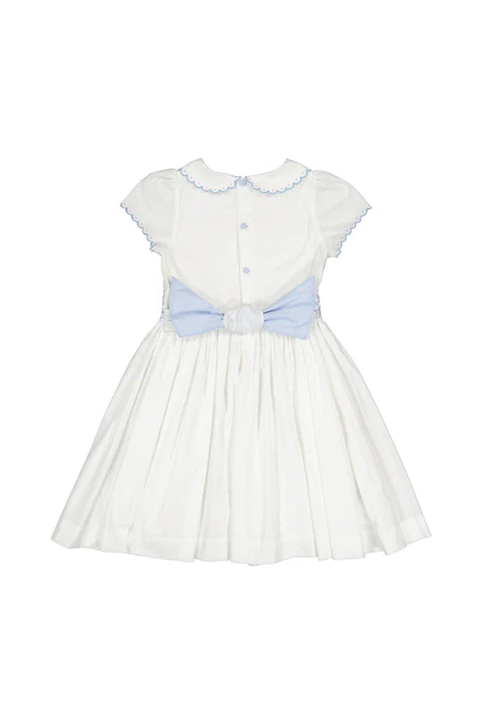 CASSIS WHITE SHORT SLEEVE SMOCKED DRESS