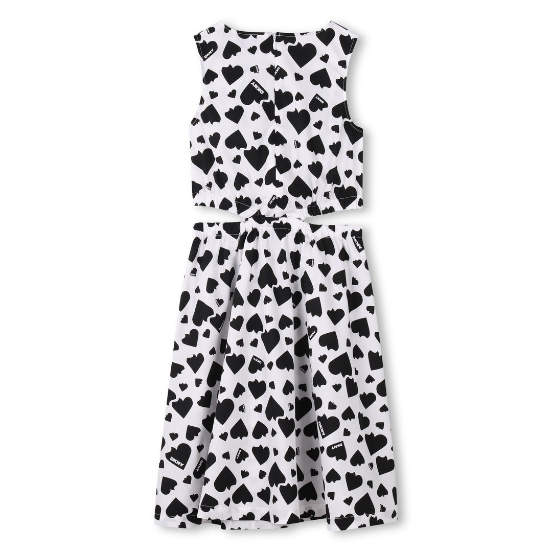 D62328-GIRLS ALLOVER HEART LONG DRESS-WHITE/BLACK