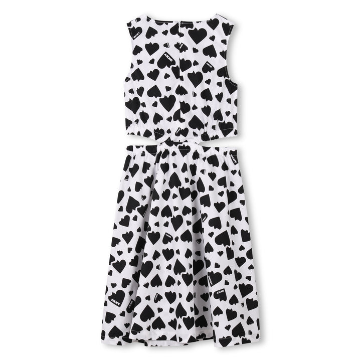 D62328-GIRLS ALLOVER HEART LONG DRESS-WHITE/BLACK