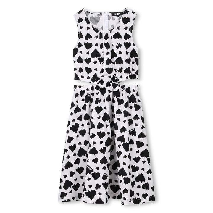 D62328-GIRLS ALLOVER HEART LONG DRESS-WHITE/BLACK