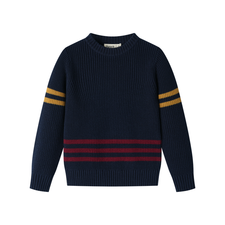 SWEATER WITH COLORED TRIMS-NAVY STRIPED