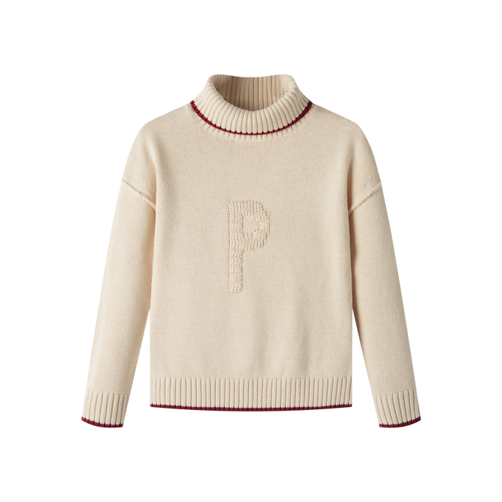 P EMBLEM TURTLENECK SWEATER-CREAM