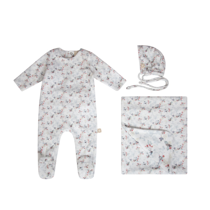 LEAF PRINT VELOUR SET-White Leaves