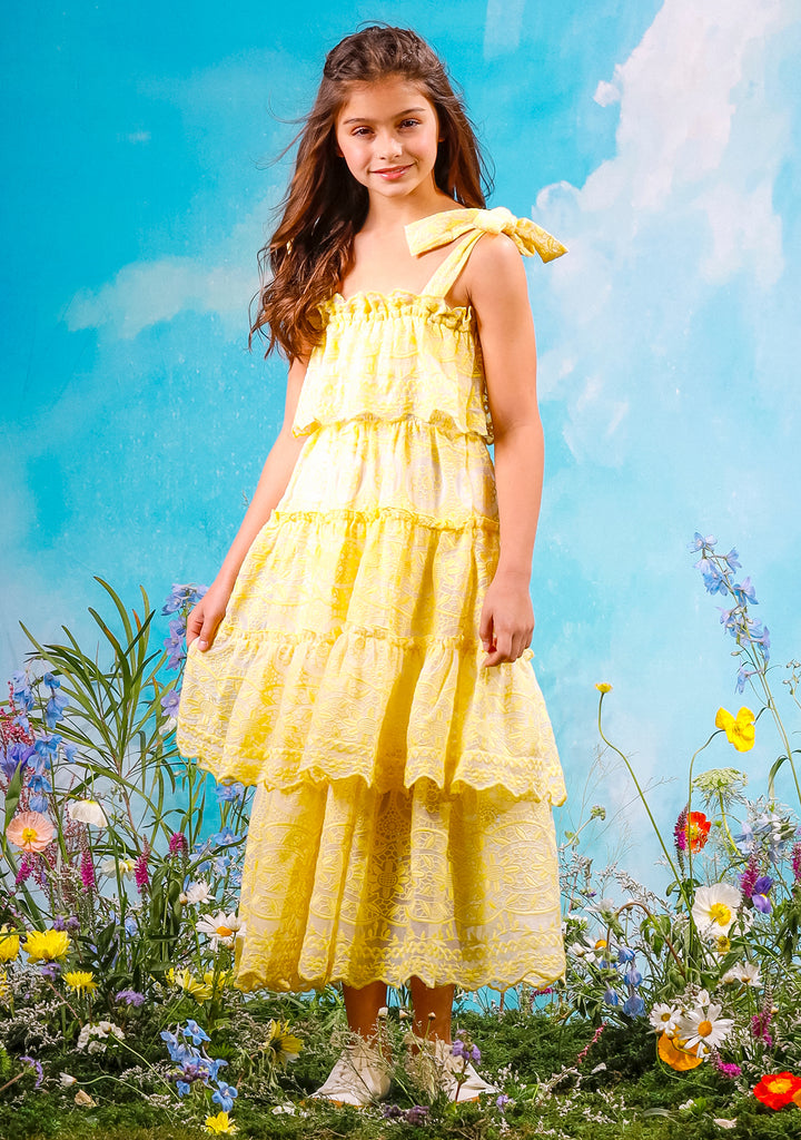 Juniper Embroidered Maxi Dress-Lemon