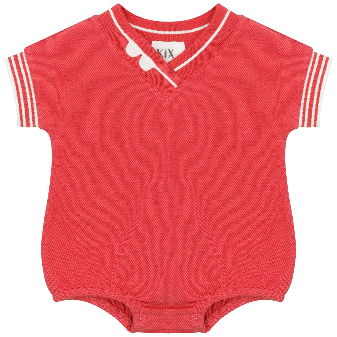 K5728-EMBROIDERED DETAIL PIQUE ROMPER-RASPBERRY