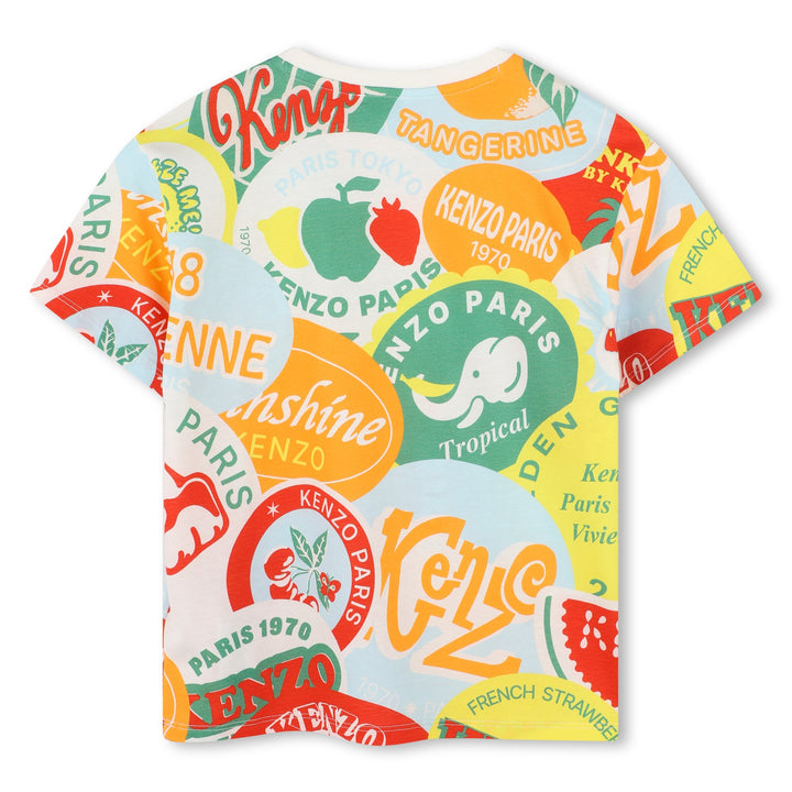 K61153-BOYS SS TEE W/ ALLOVER MULTI FRUIT STICKER LOGO-MULTICOLOURED